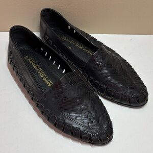 Florsheim Black Woven Leather Slip-On Loafers, Made in Brazil, 10D
